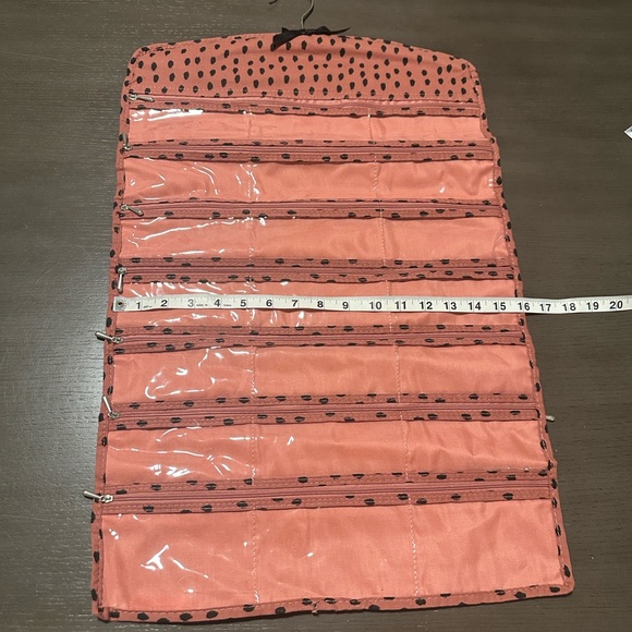 Isaac Mizrahi hanging jewelry organizer. Pink with black polka dots. - Picture 3 of 5